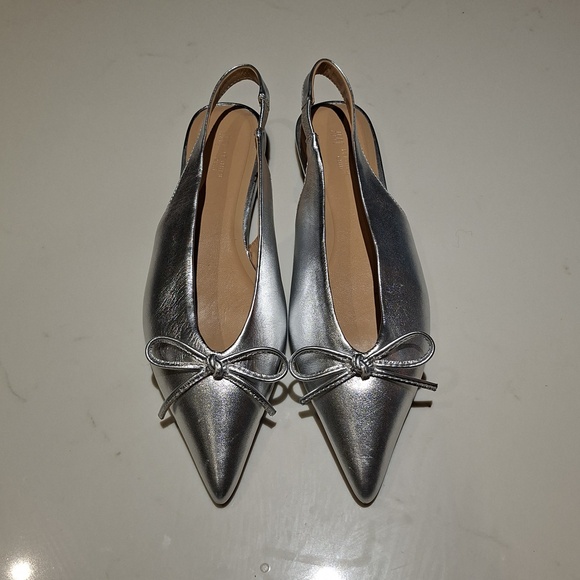 H&M Silver/Metallic Pointed-toe Slingback Flats/Mules with Bow (EU 36/US 5.5-6) - Picture 2 of 8